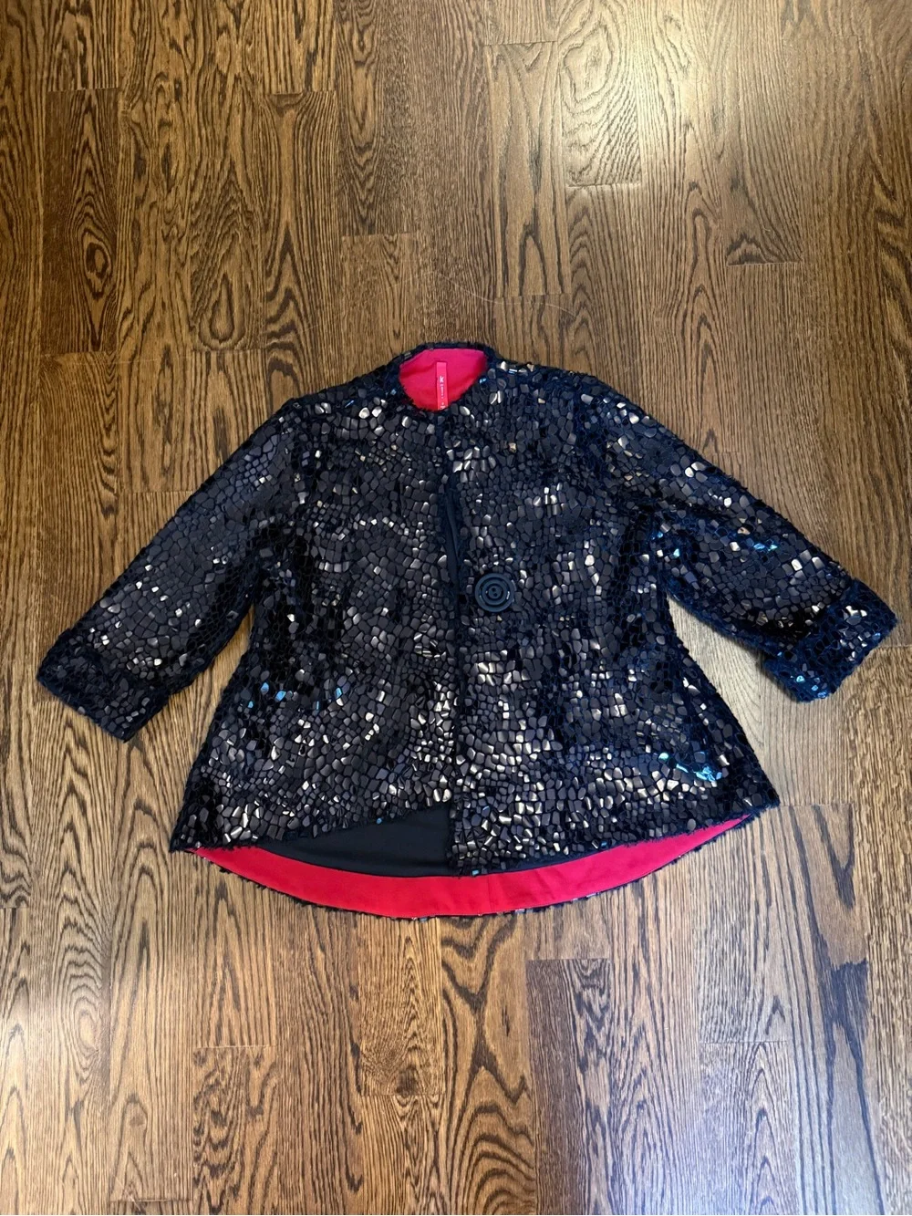 Black Sequin Women's Jacket with Pink Lining